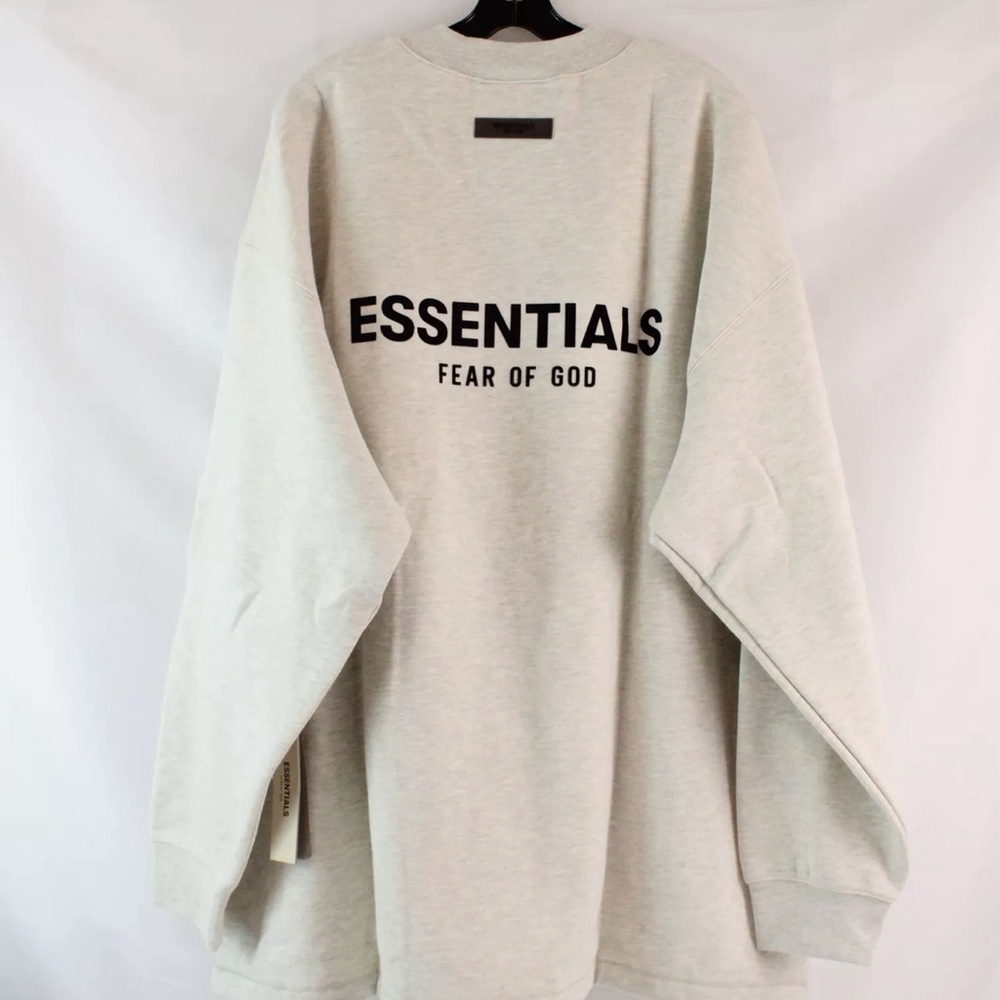 Fear of God Essentials Relaxed Fit Sweatshirt w Back Logo in Light Oatmeal (XXL)